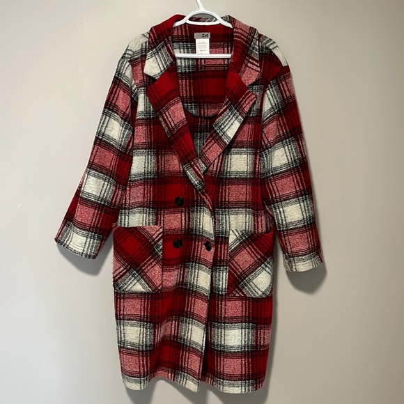 Zoe red plaid overcoat size Large - Picture 2 of 6